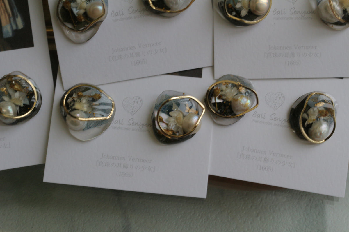 Vermeer's Inspired Flower & Pearl Earrings No.6 ピアス Pierce 真珠の耳飾りの少女