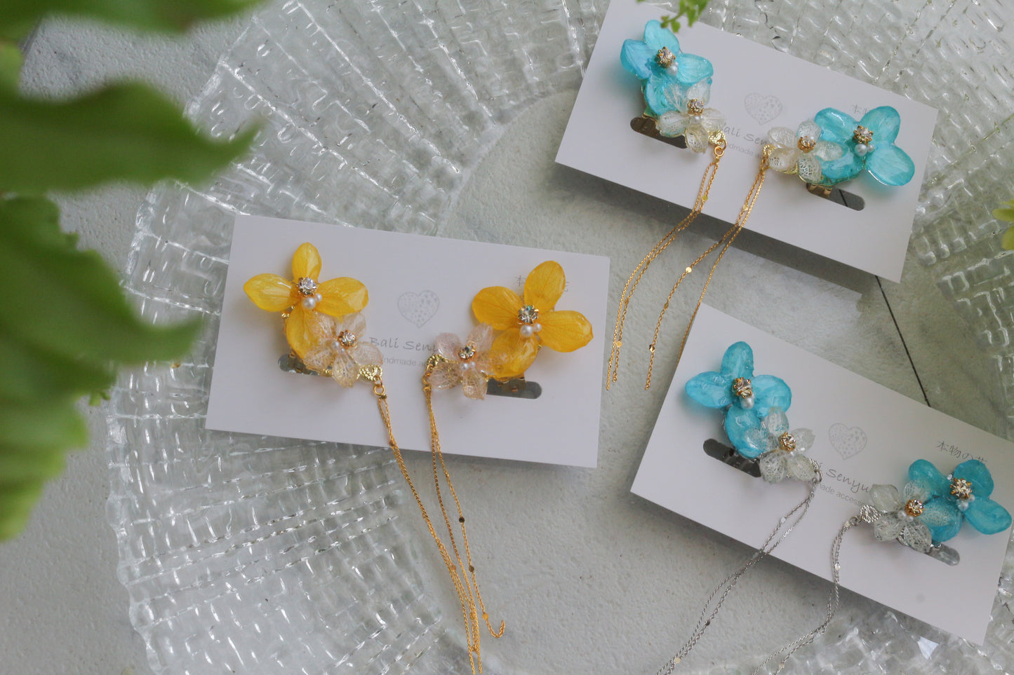 Hydrangea Flying Butterfly  No.57- Clip-on(イヤリング）