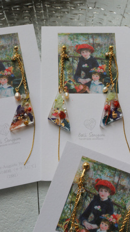 Renoir Inspired Triangular Floral Earrings-ふたりの姉妹
