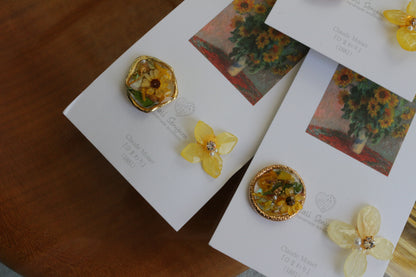 Monet Inspired Flower Earrings No.20 ピアスTitanium Pierce ひまわり