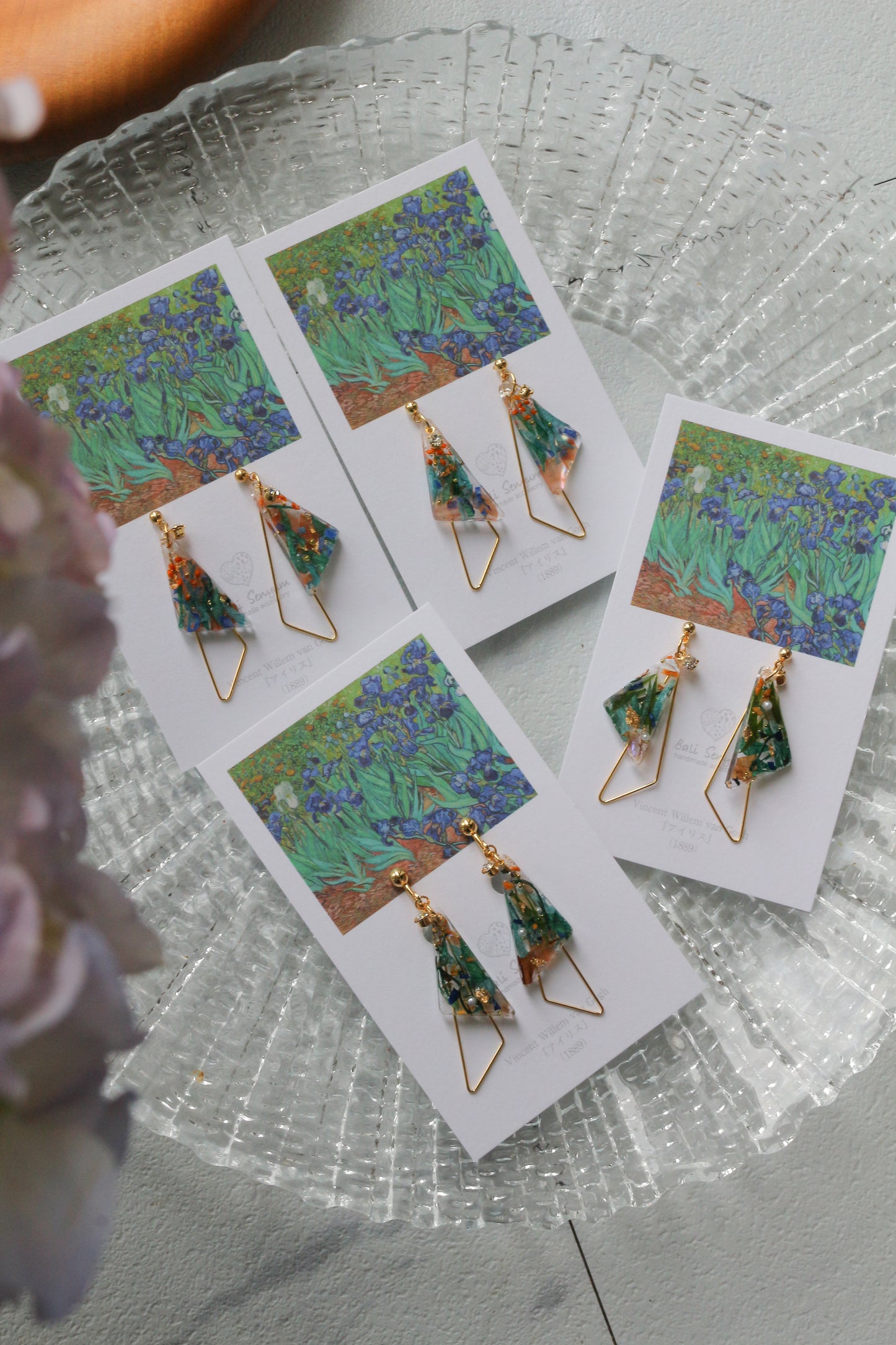 Gogh Inspired Triangular Floral Earrings-アイリス