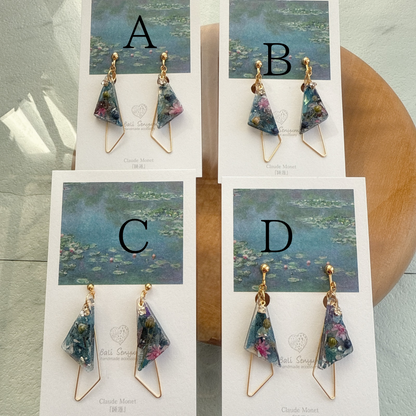 Claude Monet Water Lilies Inspired Triangular Floral Earrings -  No.32