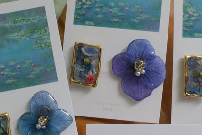 Monet's Water Lilies Inspired Flower and Medallion No.36 イヤリング Clip-on 睡蓮