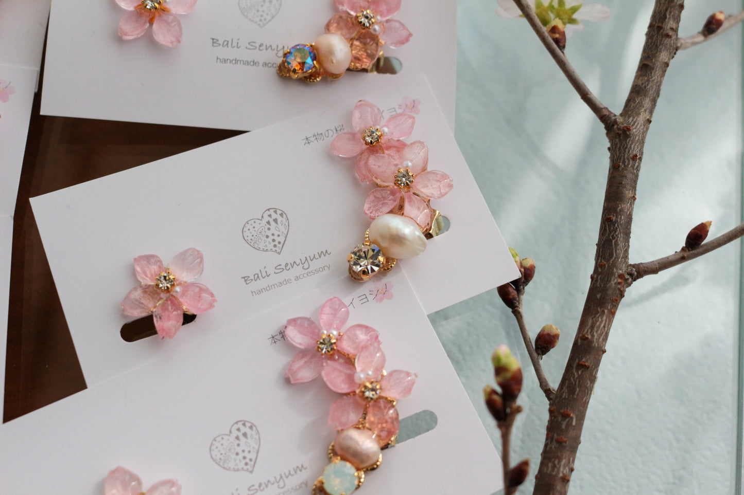 Someiyoshino Double Sakura Earring and Ear Cuff #S028