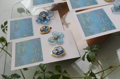 Monet's Water Lilies Inspired Flower and Medallion No.26 イヤリング Clip-on 睡蓮