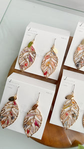 Leaf Earrings With Seasonal Flower Petals No.39