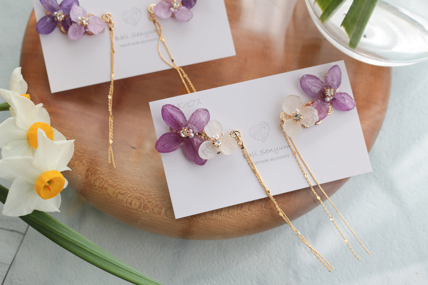Hydrangea Flying Butterfly Earrings No.45 - Titanium Pierce(ピアス）