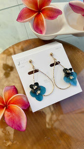 Teardrop Hoop Earrings with Hydrangeas No.10