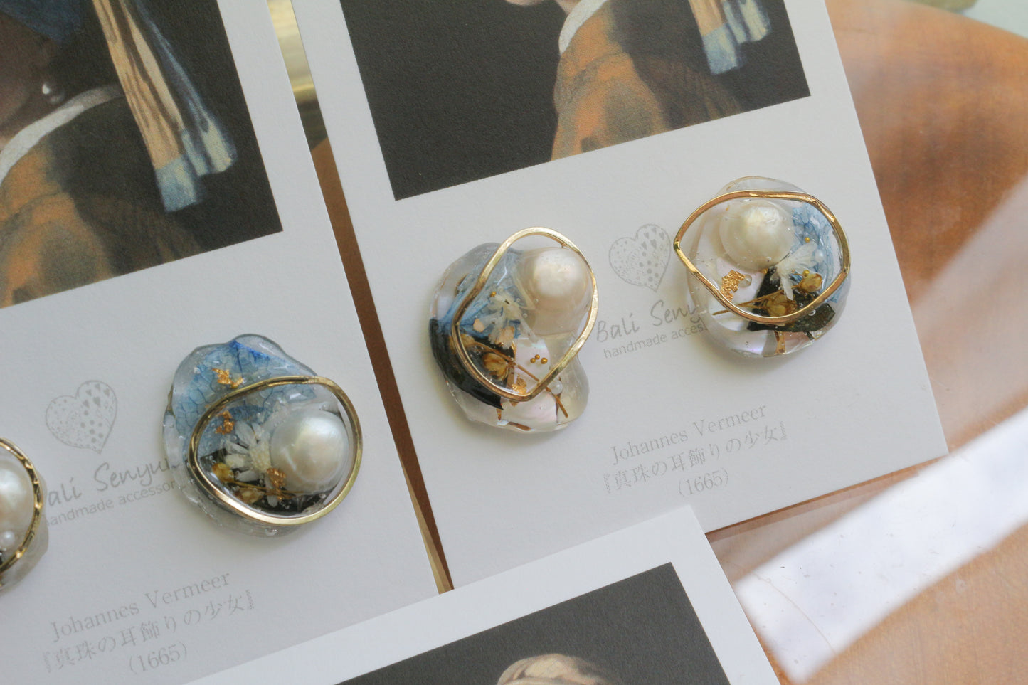 Vermeer's Inspired Flower & Pearl Earrings  No.1 イヤリング Clip-on 真珠の耳飾りの少女