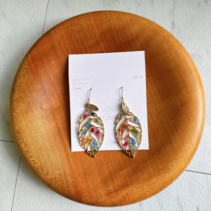 Leaf Earrings With Seasonal Flower Petals
