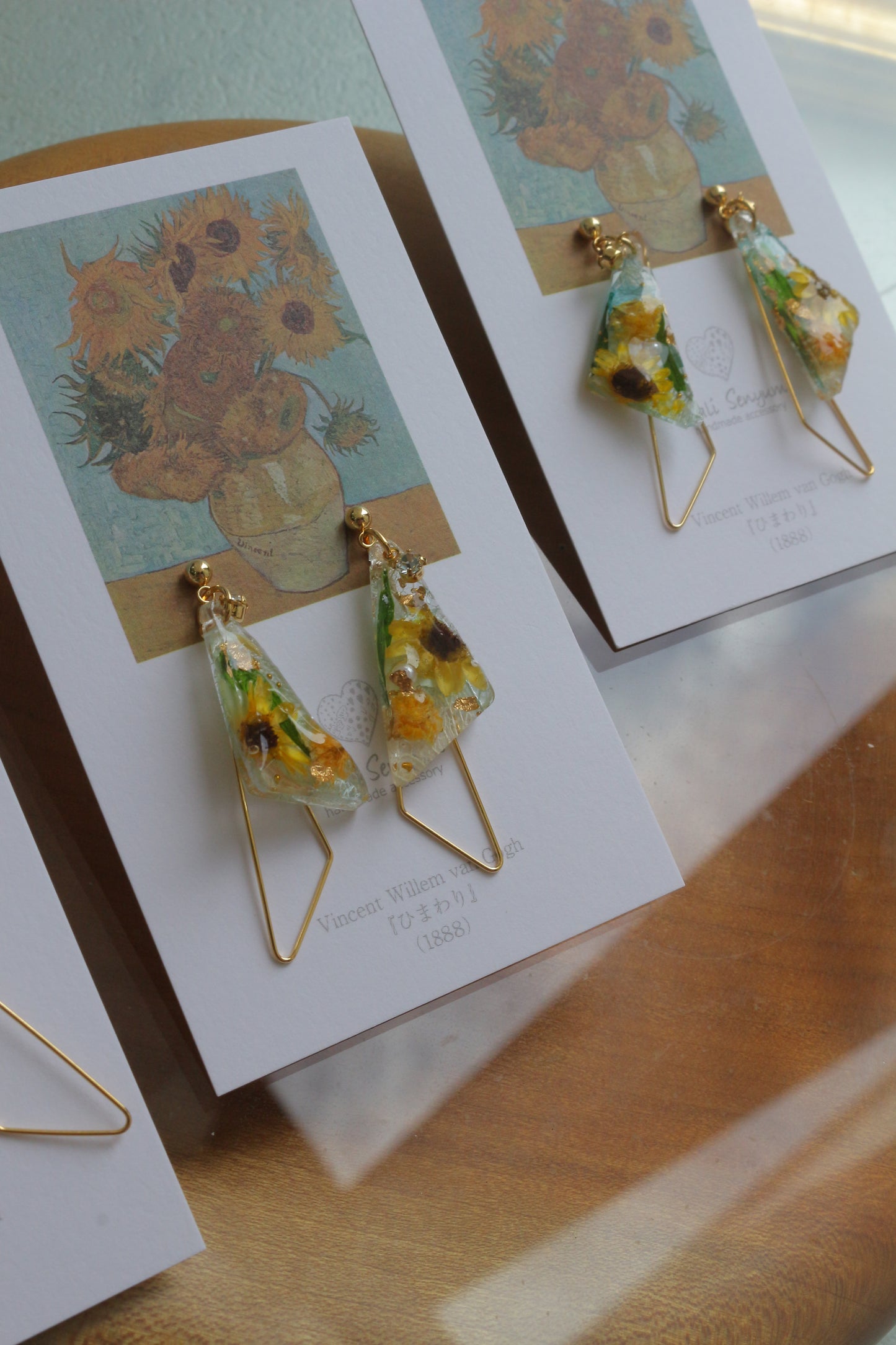 Gogh Inspired Triangular Floral Earrings-ひまわり
