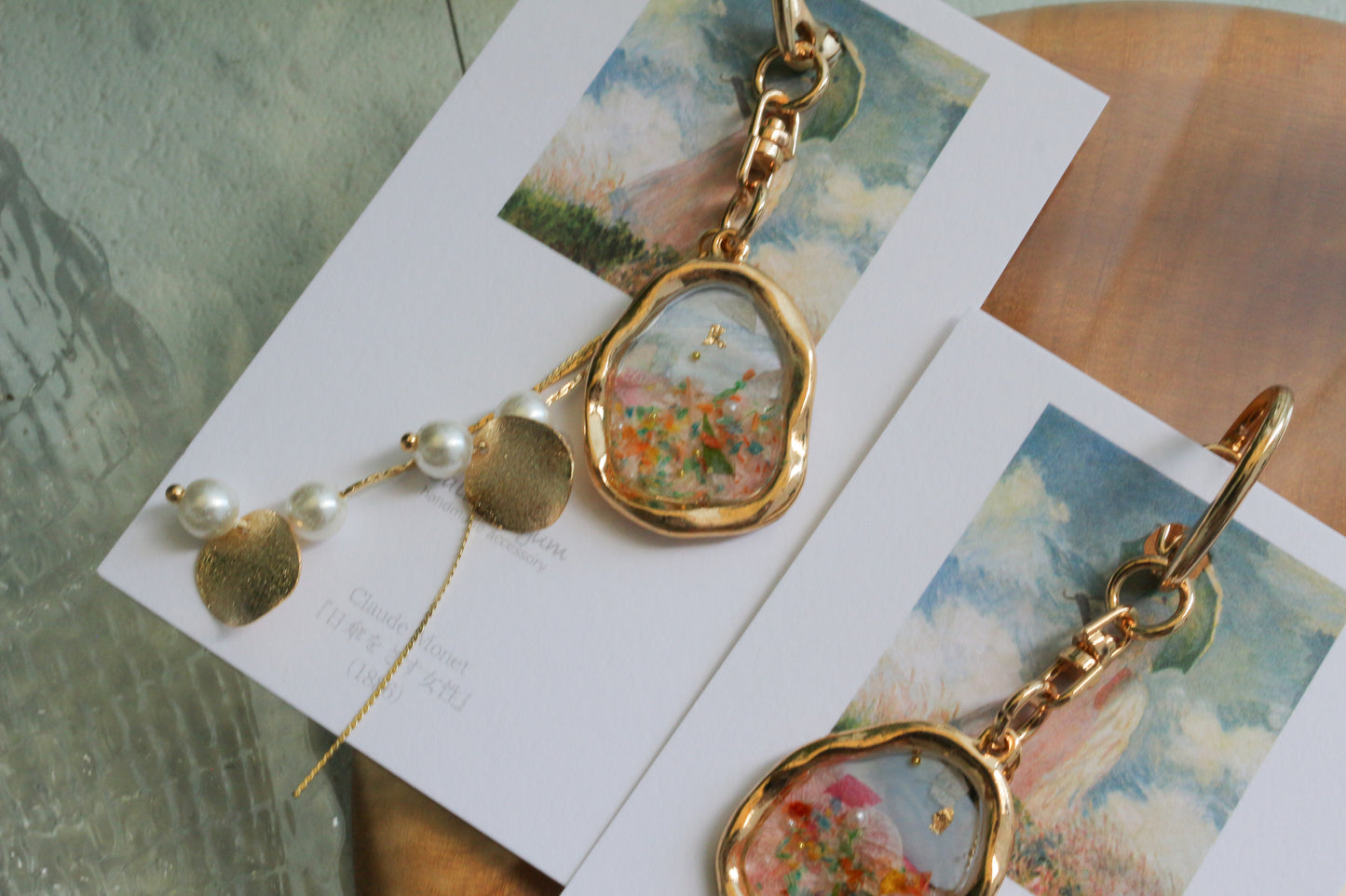 Monet Inspired Flower Bag Charm No.2 散歩（日傘をさす女性)