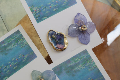 Monet's Water Lilies Inspired Flower and Medallion No.37 イヤリング Clip-on 睡蓮