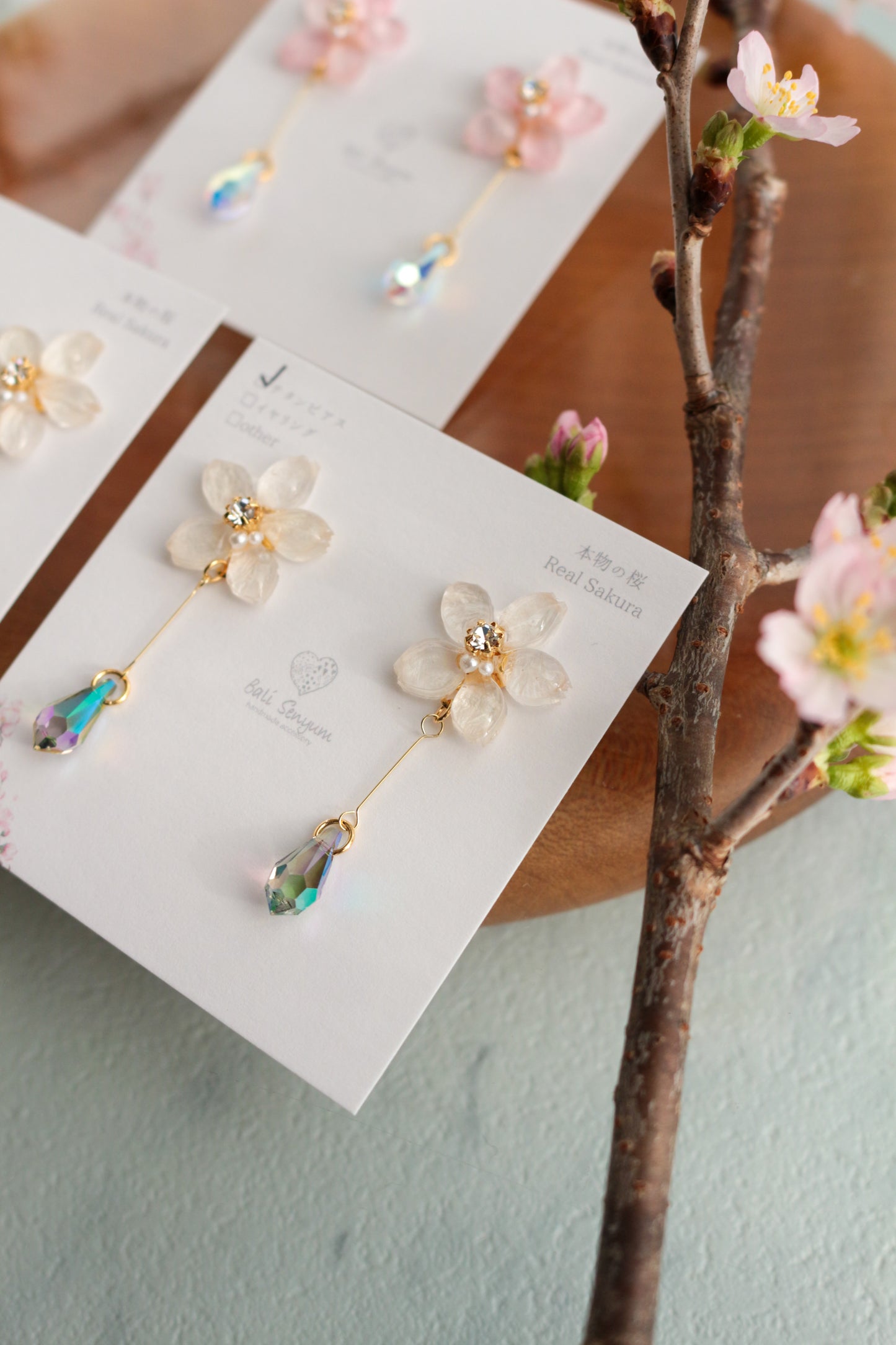 Someiyoshino Sakura Earrings with Hanging Sparkling Gem No.2 - 2026