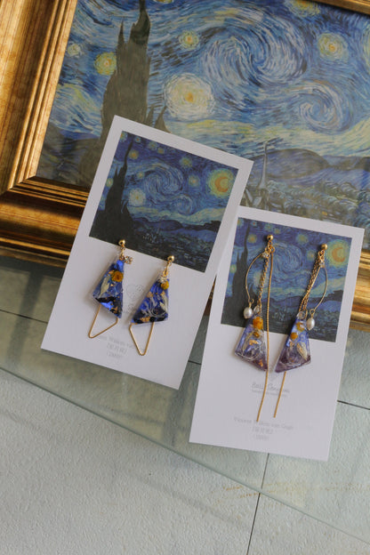 Gogh The Starry Night Inspired Triangular Floral Earrings-星月夜