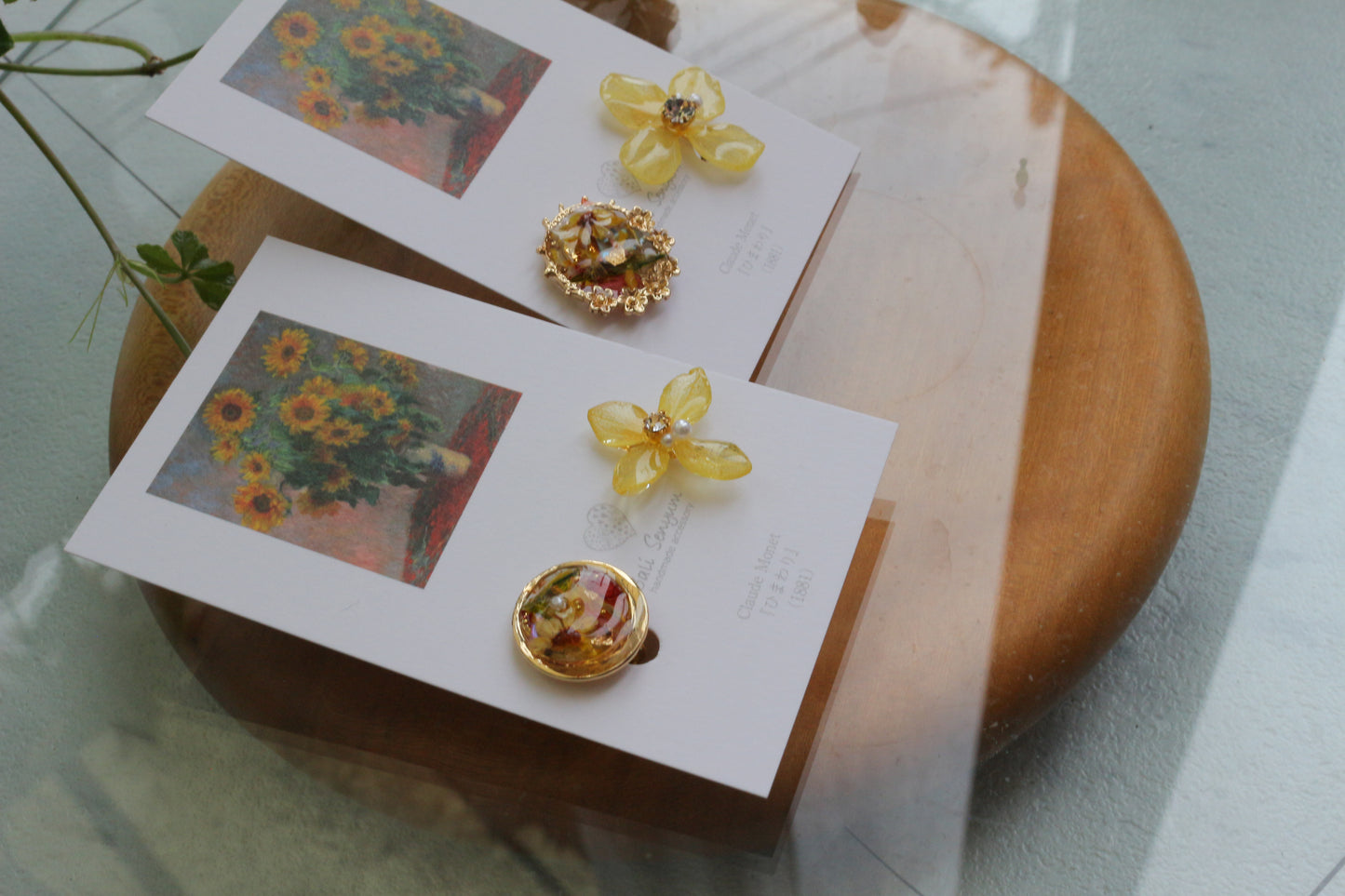 Monet Inspired Flower Earrings No.21 イヤリング Clip-on ひまわり