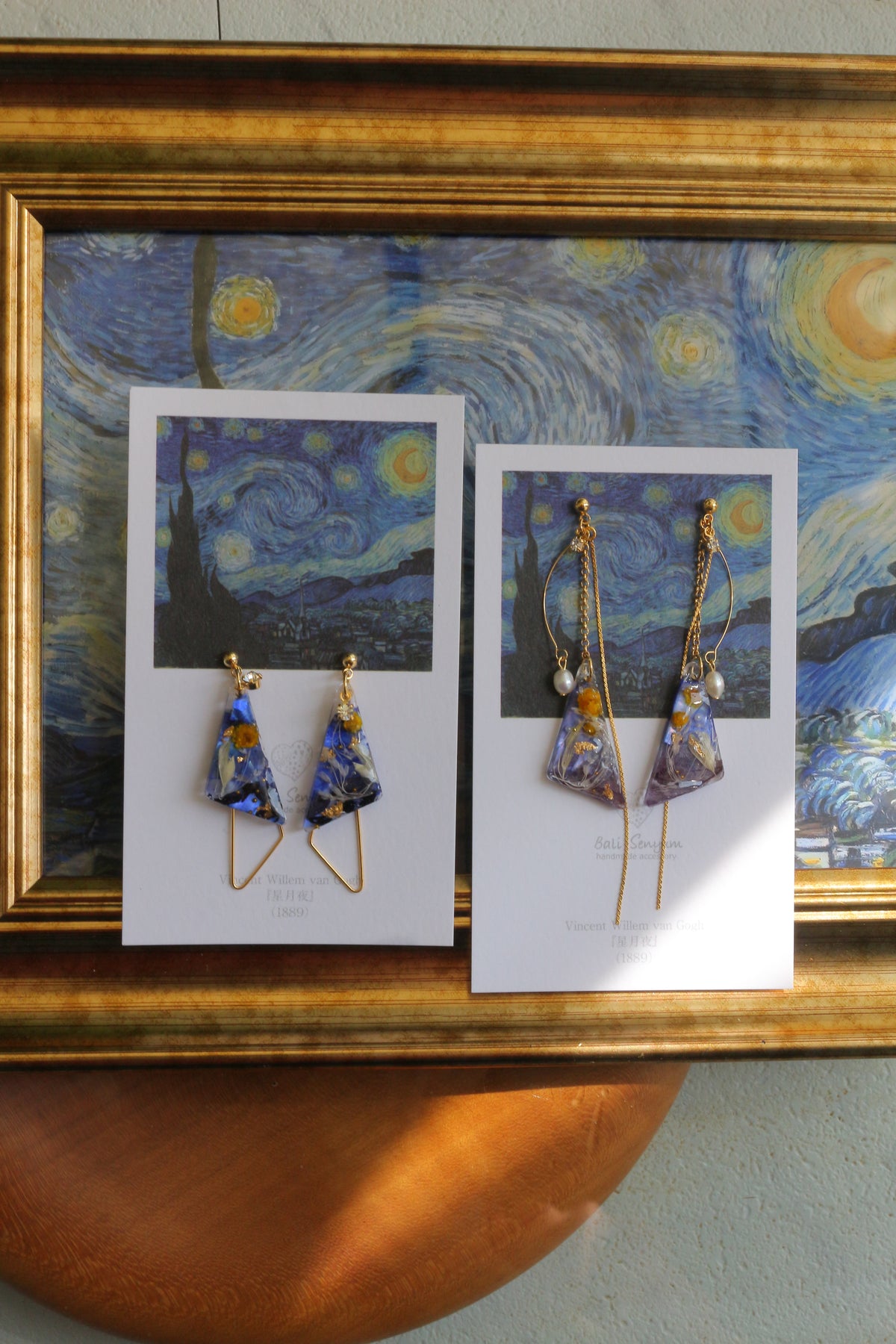 Gogh The Starry Night Inspired Triangular Floral Earrings-星月夜