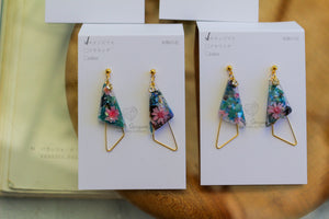 Claude Monet Water Lilies Inspired Triangular Floral Earrings -  No.5