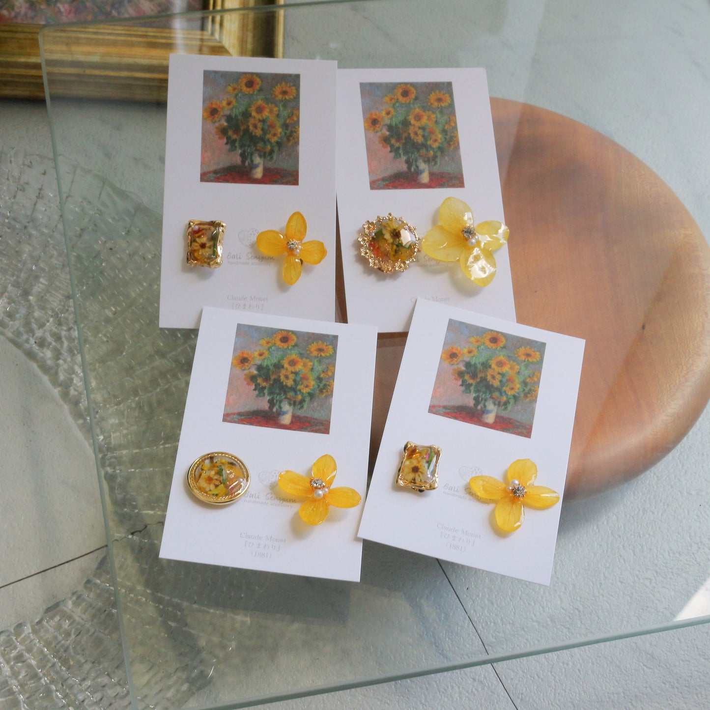 Monet Inspired Flower Earrings No.2４イヤリング Clip-on ひまわり