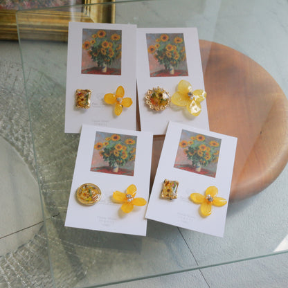 Monet Inspired Flower Earrings No.2４イヤリング Clip-on ひまわり