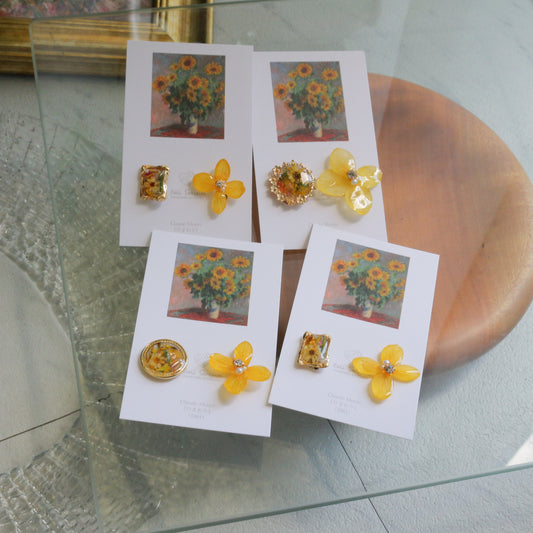 Monet Inspired Flower Earrings No.2４イヤリング Clip-on ひまわり