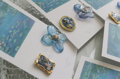 Monet's Water Lilies Inspired Flower and Medallion No.30 イヤリング Clip-on 睡蓮