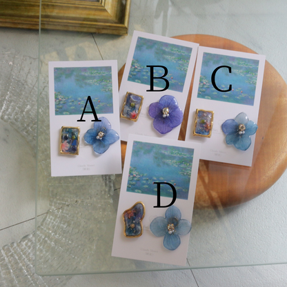 Monet's Water Lilies Inspired Flower and Medallion No.36 イヤリング Clip-on 睡蓮