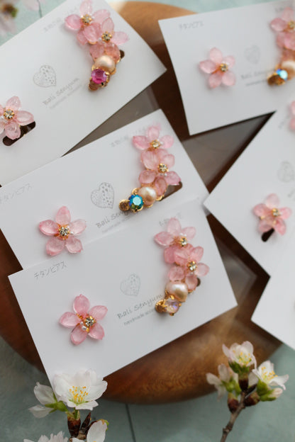Someiyoshino Double Sakura Earring and Ear Cuff #S028