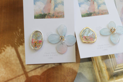 Monet Inspired Flower Earrings No.18 イヤリングClip-on 日傘をさす女性