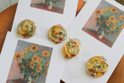 Monet Inspired Flower Medallion Earrings No.1 イヤリング Clip-on ひまわり