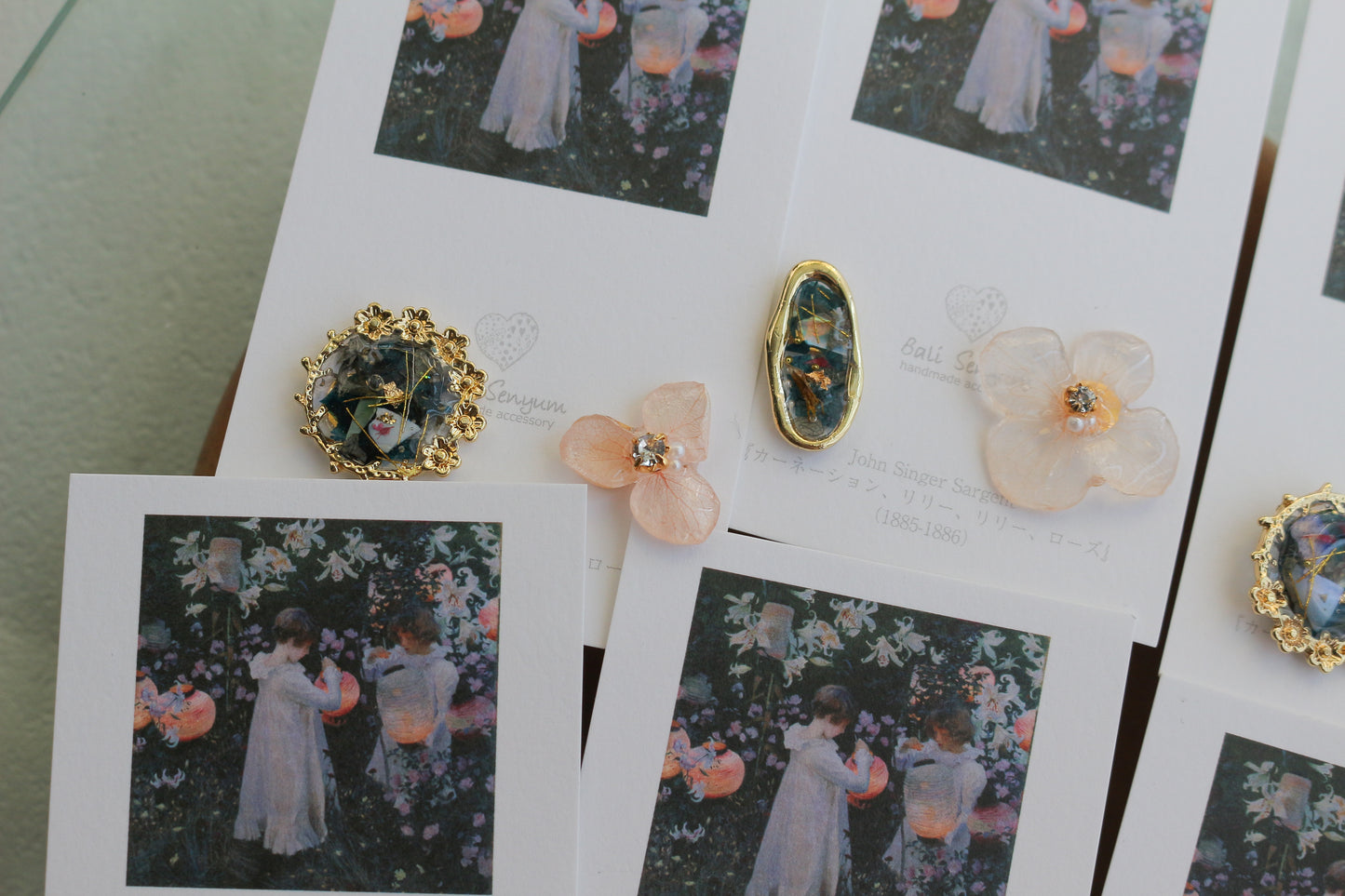 Sargent Inspired Flower and Medallion Earrings No.2 チタンピアスTitanium pierce