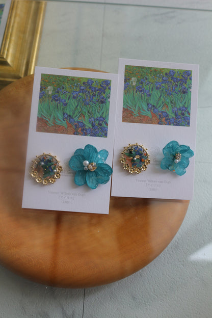 Gogh Inspired Flower and Medallion No.1 イヤリング Clip-on アイリス