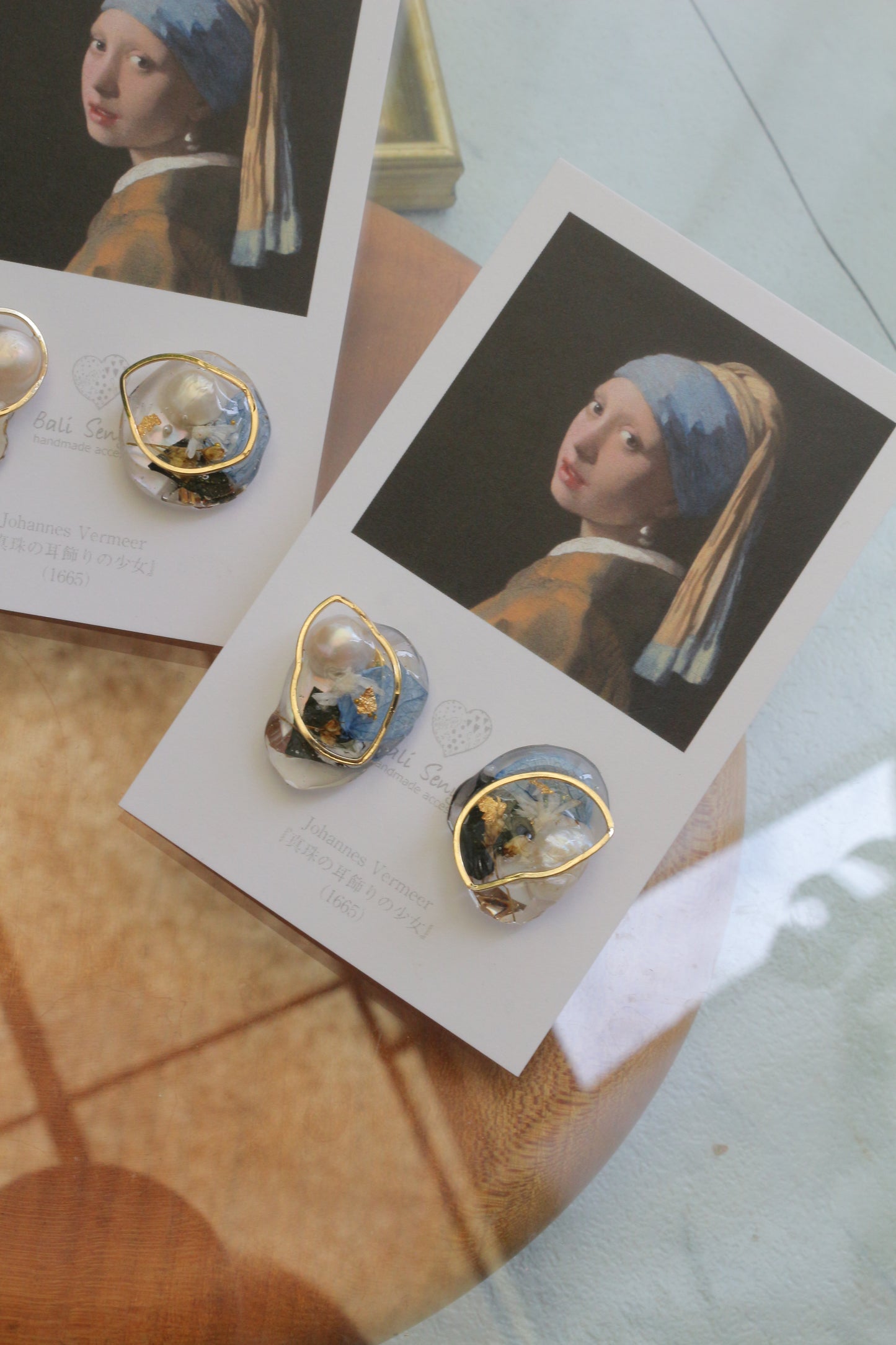 Vermeer's Inspired Flower & Pearl Earrings  No.1 イヤリング Clip-on 真珠の耳飾りの少女