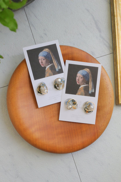 Vermeer's Inspired Flower & Pearl Earrings No.2 ピアス Pierce 真珠の耳飾りの少女