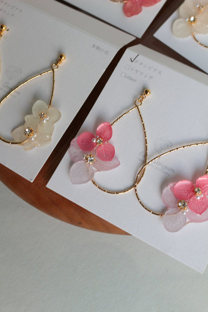 Teardrop Hoop Earrings with Hydrangeas No.17