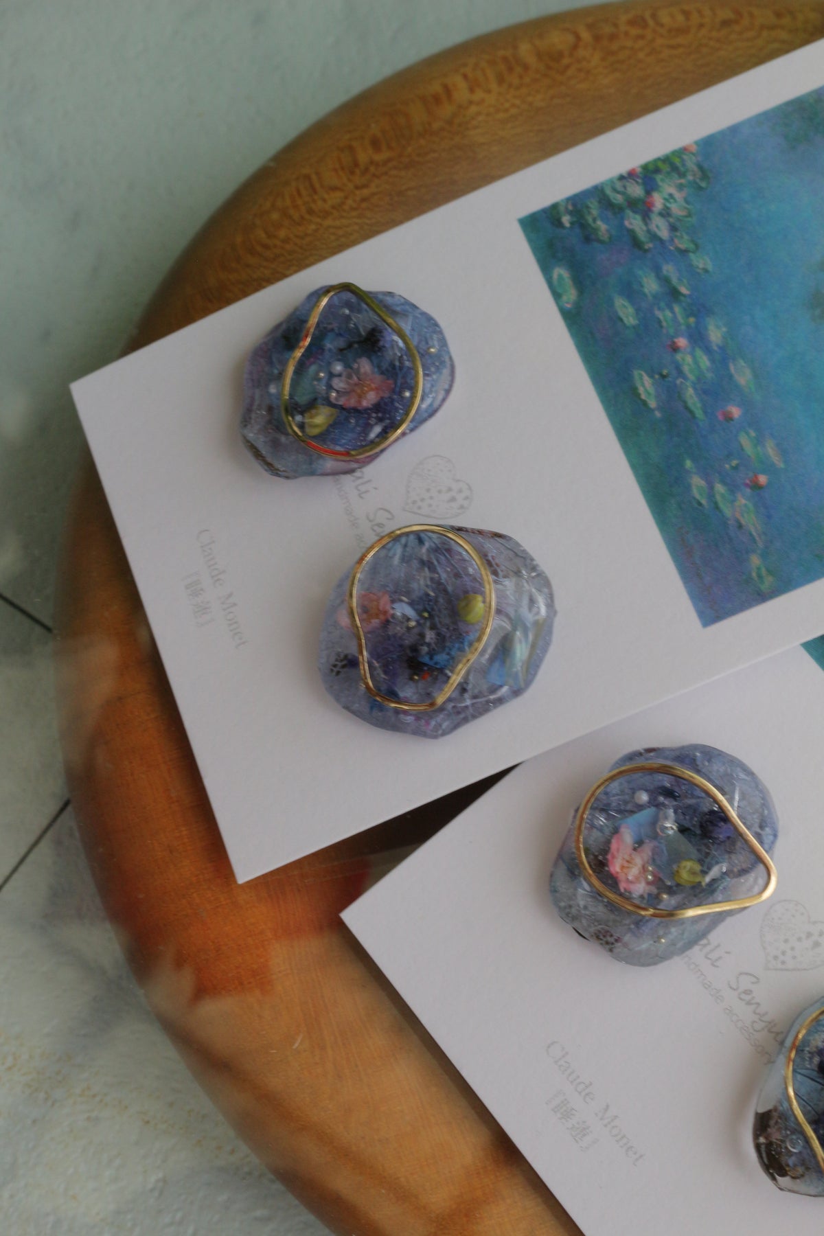 Monet Inspired Flower Medallion Earrings No.6 イヤリング Clip-on 睡蓮