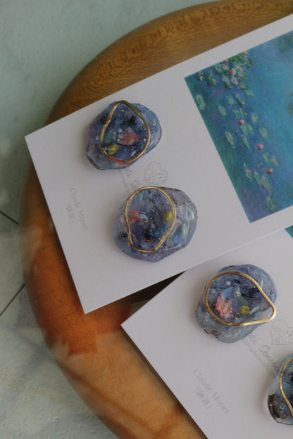 Monet Inspired Flower Medallion Earrings No.6 イヤリング Clip-on 睡蓮