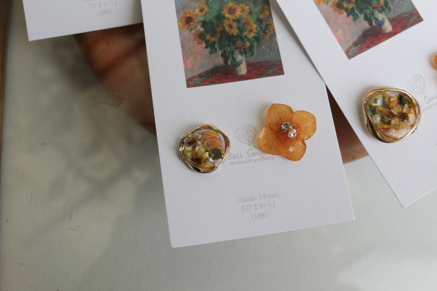 Monet Inspired Flower Earrings No.12 ピアスTitanium Pierce ひまわり