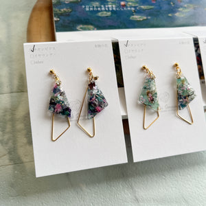 Claude Monet Water Lilies Inspired Triangular Floral Earrings -  No.3