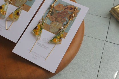 Gogh Inspired Triangular Floral Earrings-ひまわり