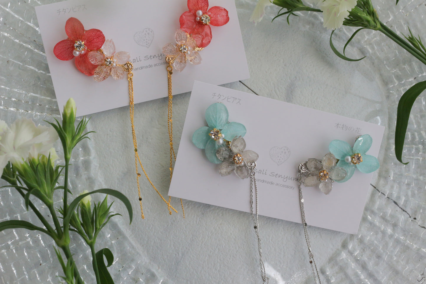 Hydrangea Flying Butterfly Earrings No.52 - Titanium Pierce(ピアス）