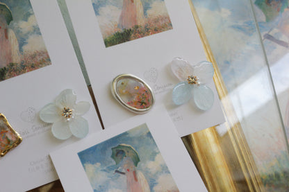 Monet Inspired Flower Earrings No.17 ピアスTitanium Pierce 日傘をさす女性