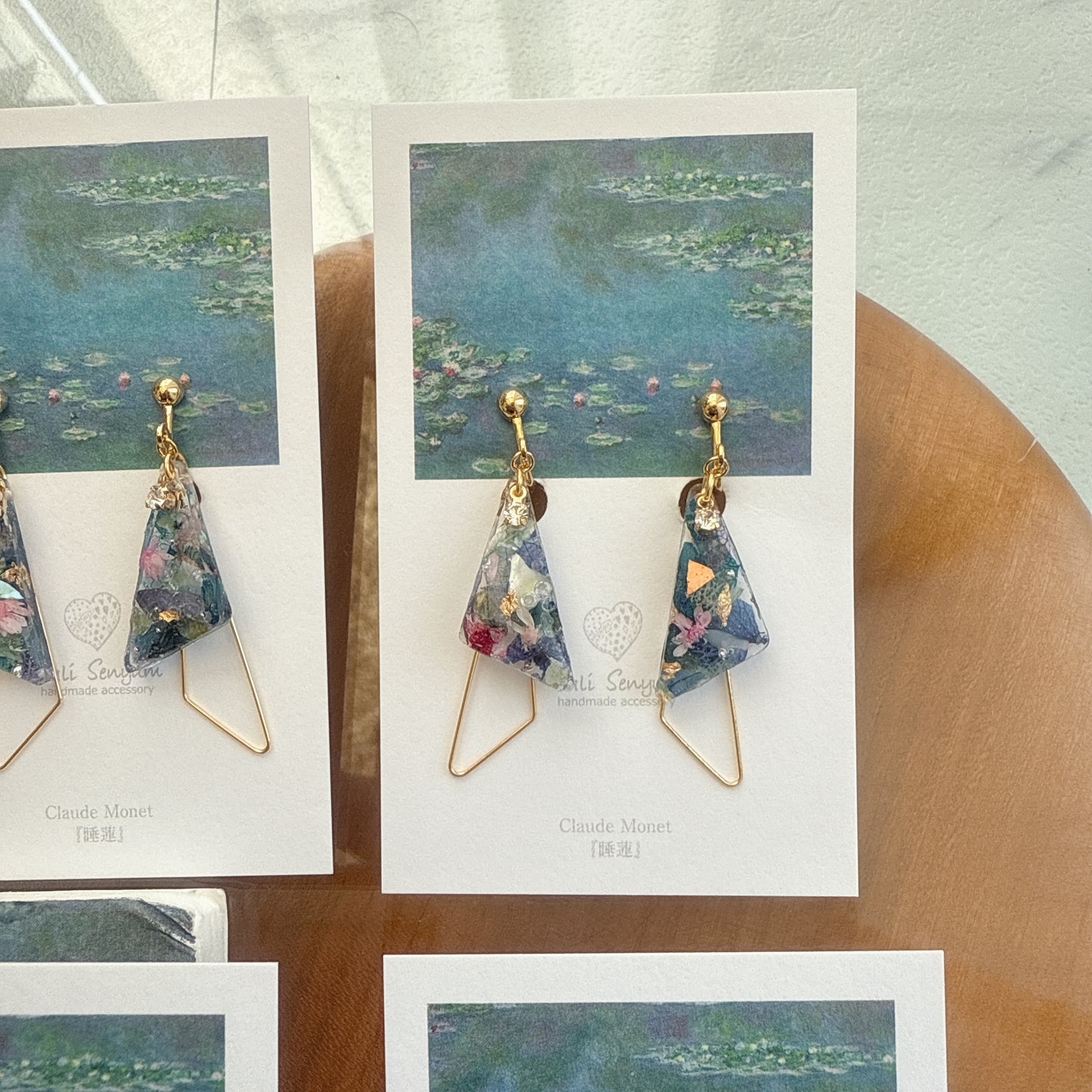 Claude Monet Water Lilies Inspired Triangular Floral Earrings -  No.34