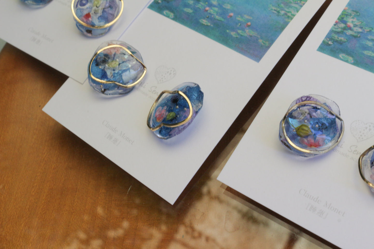 Monet Inspired Flower Medallion Earrings No.3 樹脂ノンホールピアス Plastic Clip-on 睡蓮