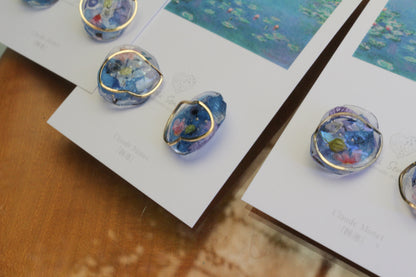 Monet Inspired Flower Medallion Earrings No.3 樹脂ノンホールピアス Plastic Clip-on 睡蓮