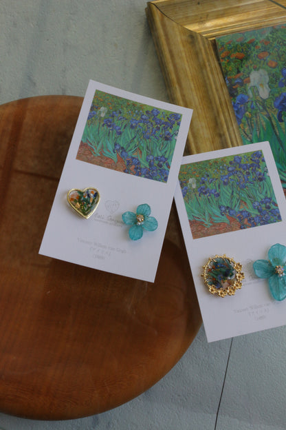Gogh Inspired Flower and Medallion No. 5 Pierceチタンピアス -アイリス