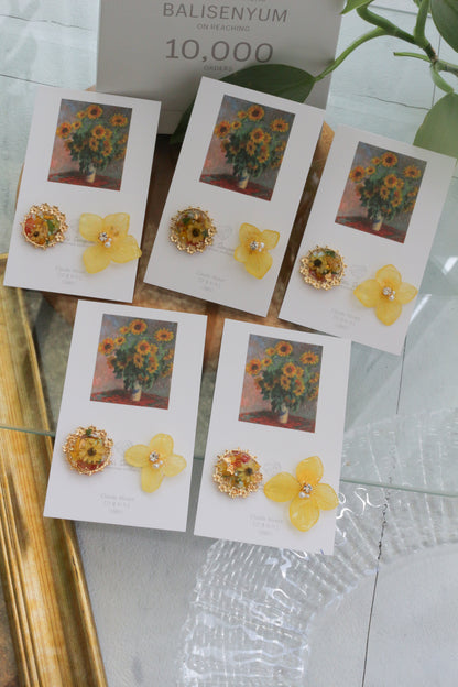 Monet Inspired Flower Earrings No.18 ピアスTitanium Pierce ひまわり