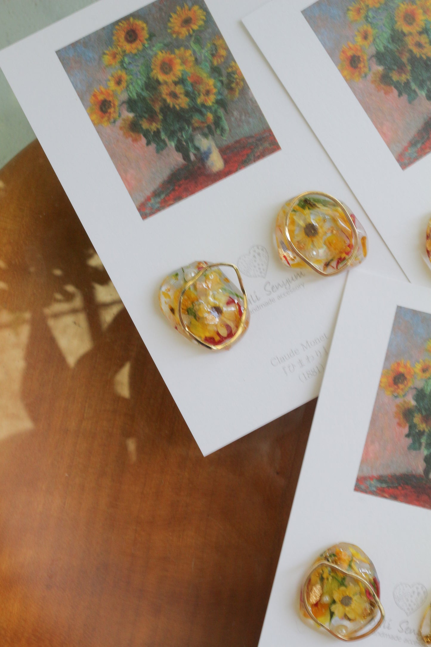 Monet Inspired Flower Medallion Earrings No.2 ピアスTitanium Pierce ひまわり