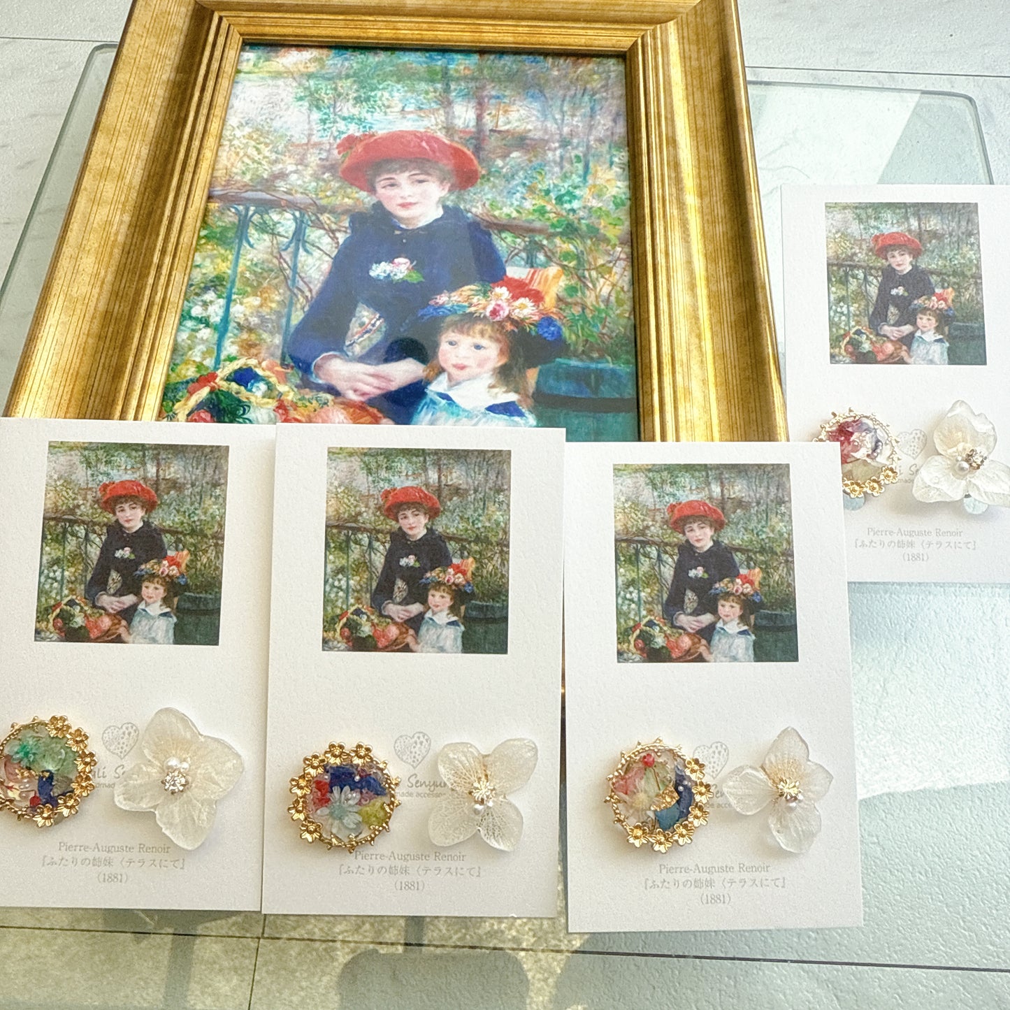 Renoir Inspired Flower Earrings No.2 イヤリング Clip-on "ふたりの姉妹"