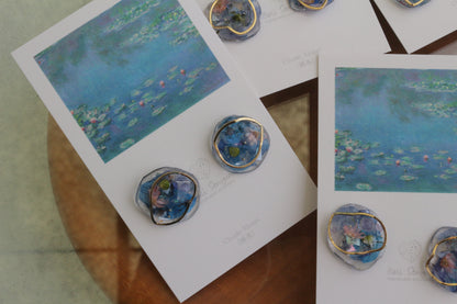 Monet Inspired Flower Medallion Earrings No.1 ピアスTitanium Pierce 睡蓮